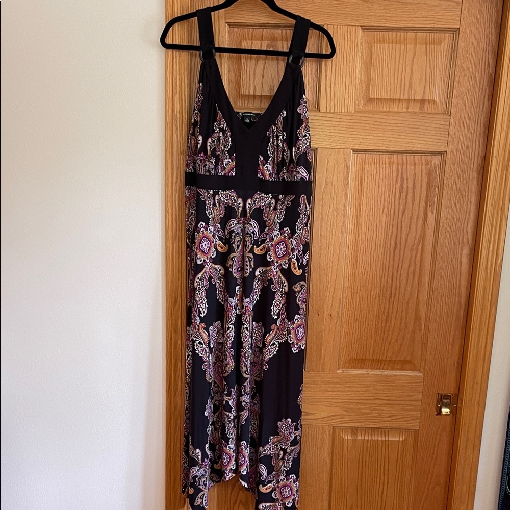 INC International Concepts Black and Purple Patterned Maxi Dress
